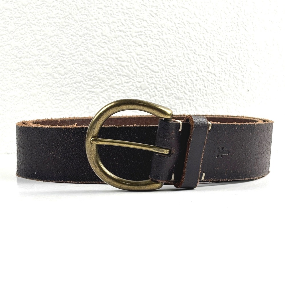 Frye Leather Belt Womens XL 38-42 Brown Brass Buckle Americana Heritage Western